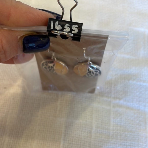 💐5/25 two tone medallion dangle drop gold black enamel silver scroll - Picture 6 of 6